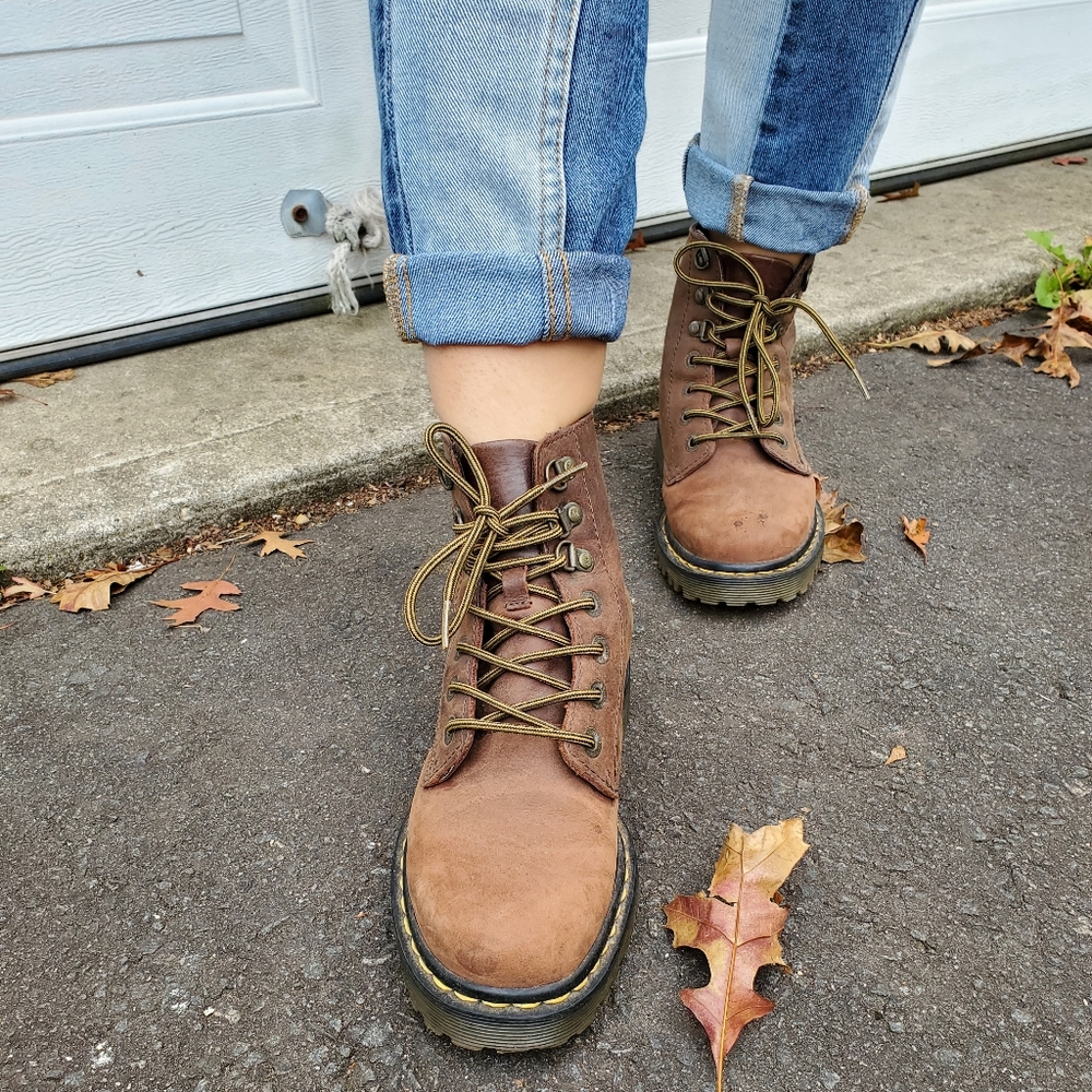 Brown Dr.Martens with Floral Print Inside